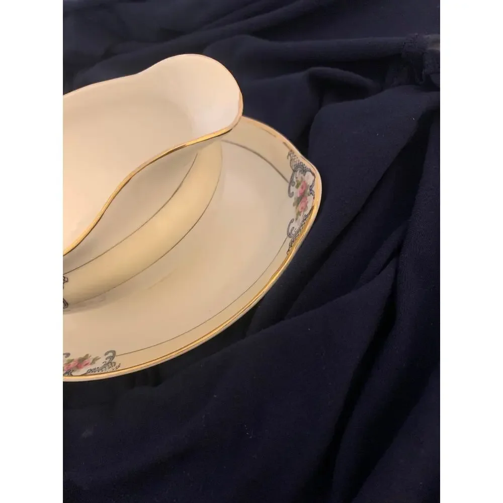 Vintage Japan Japanese China Dinnerware Gravy Boat Floral Flowers Scrollwork
